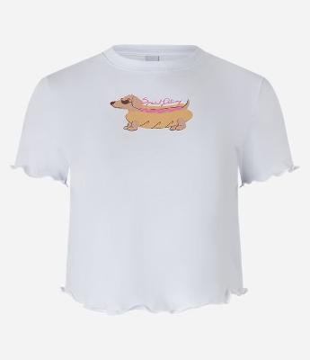 Blusa Baby Look em Algodão com Estampa Doguinho
