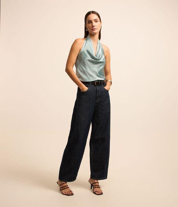 Blusa Frente Única Acetinada com Estampa Geométrica - 2