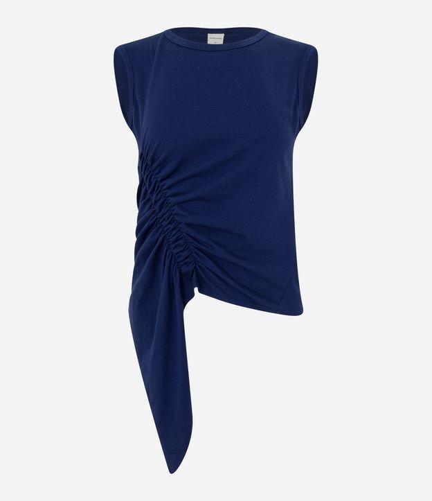 Blusa sem Manga em Algodão com Franzido e Lateral Alongada - 1