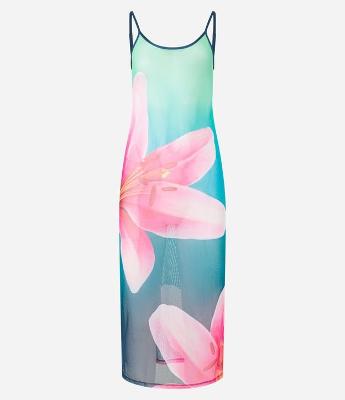 Saída de Praia Vestido Midi com Decote Costas e Estampa Floral