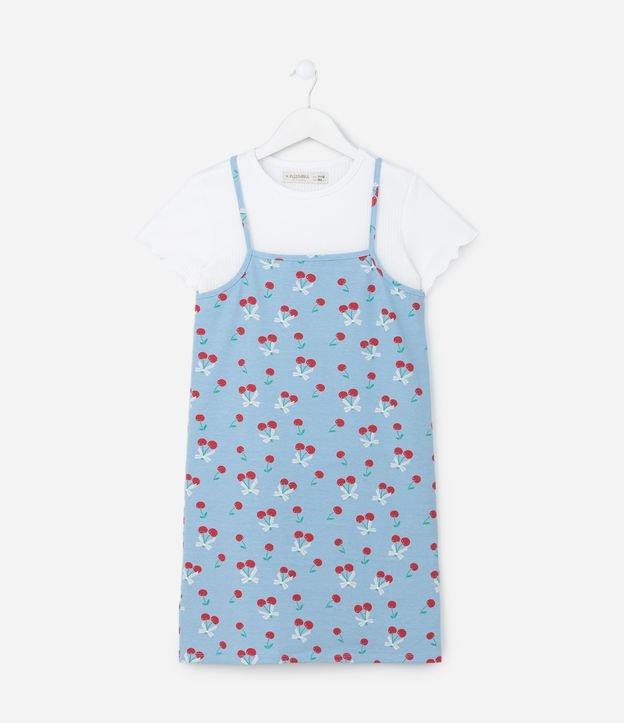 Vestido Infantil com Sobreposição e Estampa Cerejinhas - Tam 5 a 14 Anos - 1