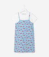 Vestido Infantil com Sobreposição e Estampa Cerejinhas - Tam 5 a 14 Anos - 1