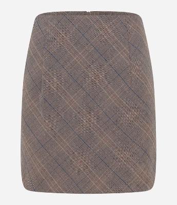 Saia Curta em Alfaiataria Xadrez Príncipe de Gales e Zíper