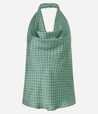 Blusa sem Manga Acetinada com Estampa Geométrica