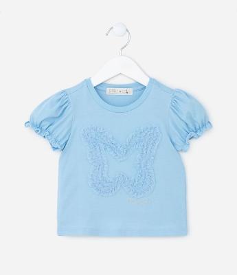 Blusa Infantil com Manga Bufante e Bordado de Borboleta - Tam 1 a 5 Anos