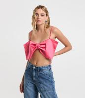 Blusa Cropped em Alfaiataria com Laço Aplicado - 1