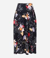 Saia Evasê Midi em Tricoline com Frufru e Flores Estampadas - 1