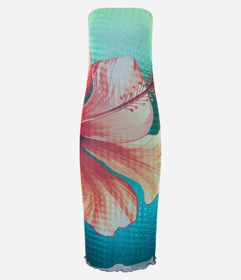 Vestido New Midi em Tule com Estampa Flor Hibisco