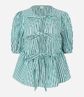 Blusa em Tricoline Listrado com e Fio Tinto e Amarração - 1