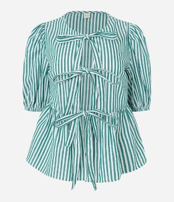 Blusa em Tricoline Listrado com e Fio Tinto e Amarração