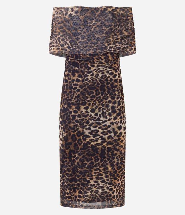 Vestido Midi em Tule Ombro a Ombro com Camada e  Animal Print - 1