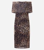 Vestido Midi em Tule Ombro a Ombro com Camada e  Animal Print - 1