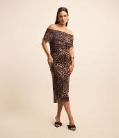 Vestido Midi em Tule Ombro a Ombro com Camada e  Animal Print - 2