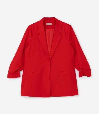 Blazer Alongado em Crepe Manga Puxadinha Curve & Plus Size