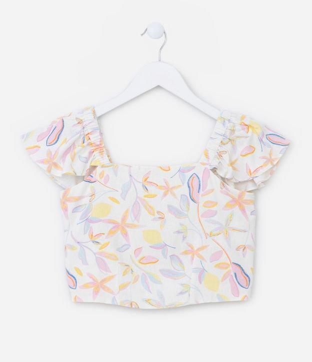 Blusa Cropped Infantil com Babados e Estampa Floral - Tam 5 a 14 Anos - 1