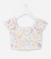 Blusa Cropped Infantil com Babados e Estampa Floral - Tam 5 a 14 Anos - 1