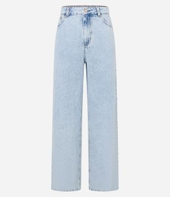 Calça Wide Leg Cintura Alta em Jeans com Bolsos