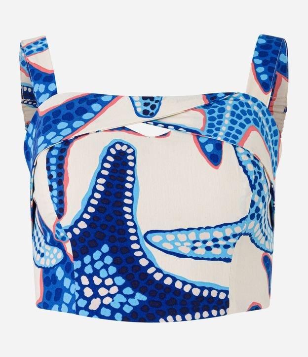 Blusa Cropped em Tricoline com Estampa Estrelas do Mar - 1