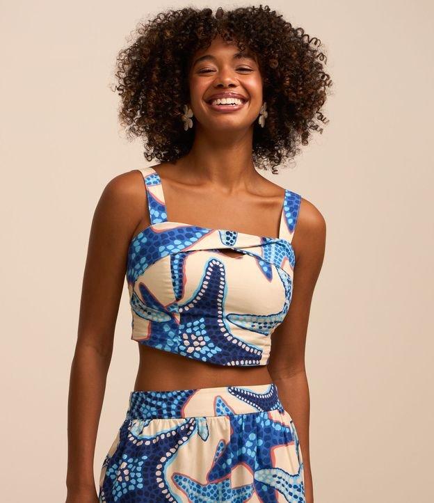 Blusa Cropped em Tricoline com Estampa Estrelas do Mar - 2