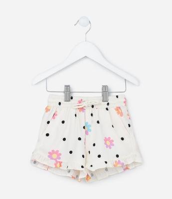 Short Infantil com Babadinho e Estampa de Flores - Tam 1 a 5 Anos