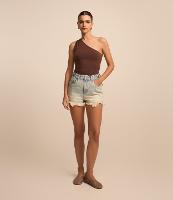Short Cintura Alta em Jeans Dirty Washed com Barra Desfeita - 3