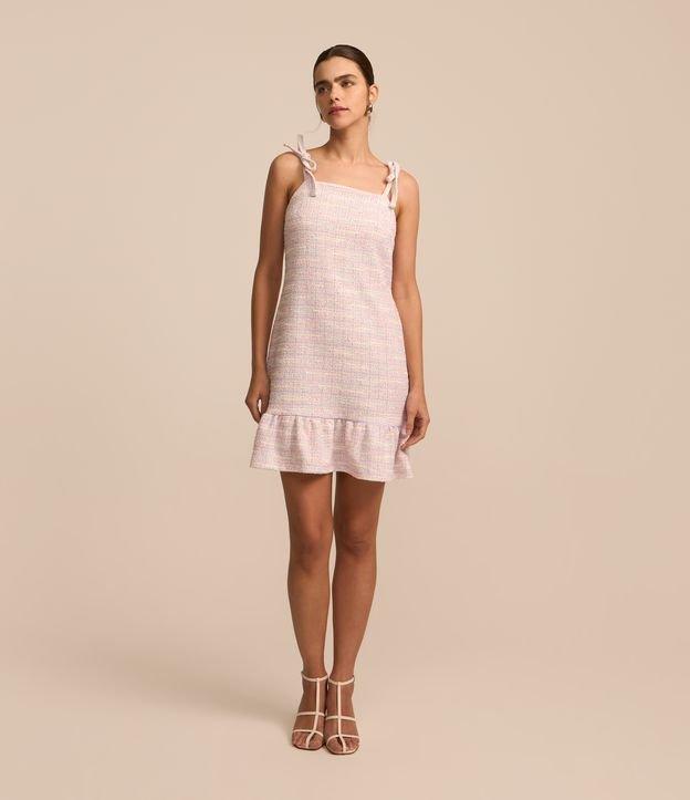 Vestido Curto em Tweed com Alça Laço e Barra Franzida - 1