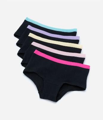 Kit 05 Calcinhas Boxer Infantil com Cós Contrastante - Tam 5 a 14 Anos