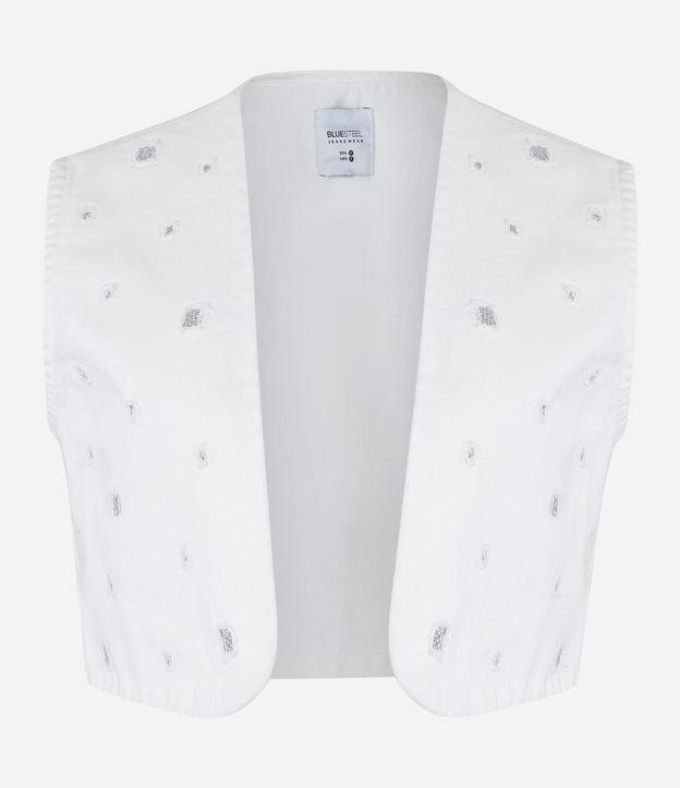 Colete Cropped em Sarja com Rasgos e Paetês - 1