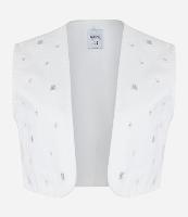 Colete Cropped em Sarja com Rasgos e Paetês - 1