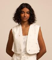 Colete Cropped em Sarja com Rasgos e Paetês - 2