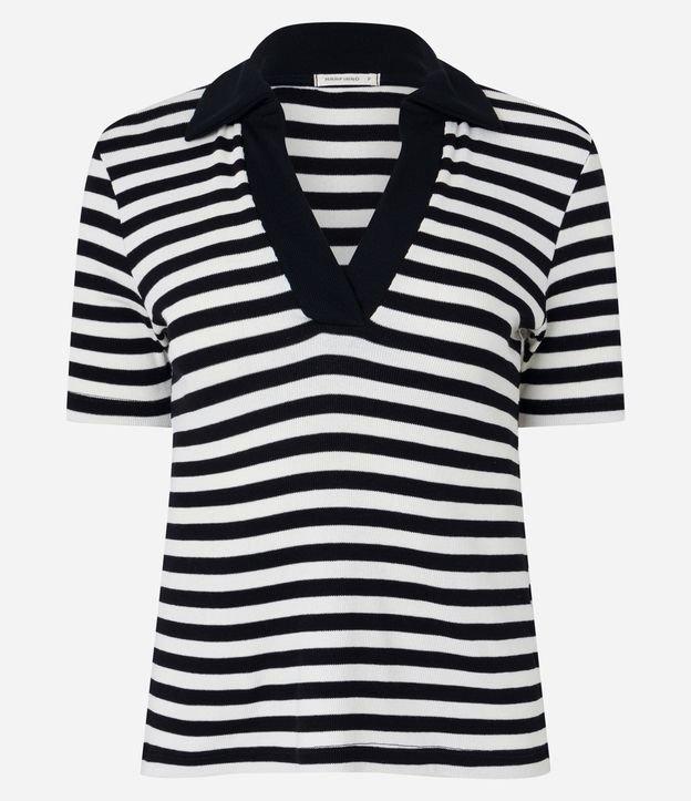 Blusa em Ribana Listrada com Gola Polo e Fio Tinto - 1