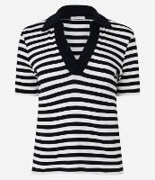 Blusa em Ribana Listrada com Gola Polo e Fio Tinto - 1