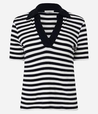 Blusa em Ribana Listrada com Gola Polo e Fio Tinto