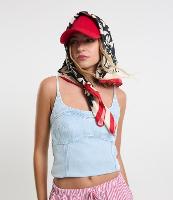 Blusa de Alça em Jeans com Recortes - 2