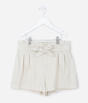 Short Clochard Infantil em Viscolinho com Amarração - Tam 5 a 14 Anos