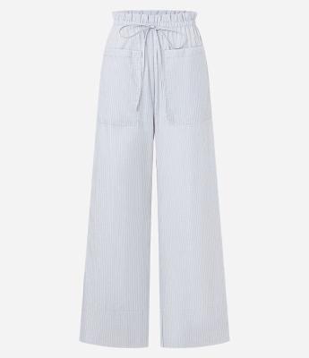 Calça Wide Leg em Tricoline Listrado com Fio Tinto