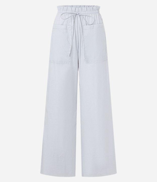 Calça Wide Leg em Tricoline Listrado com Fio Tinto - 1