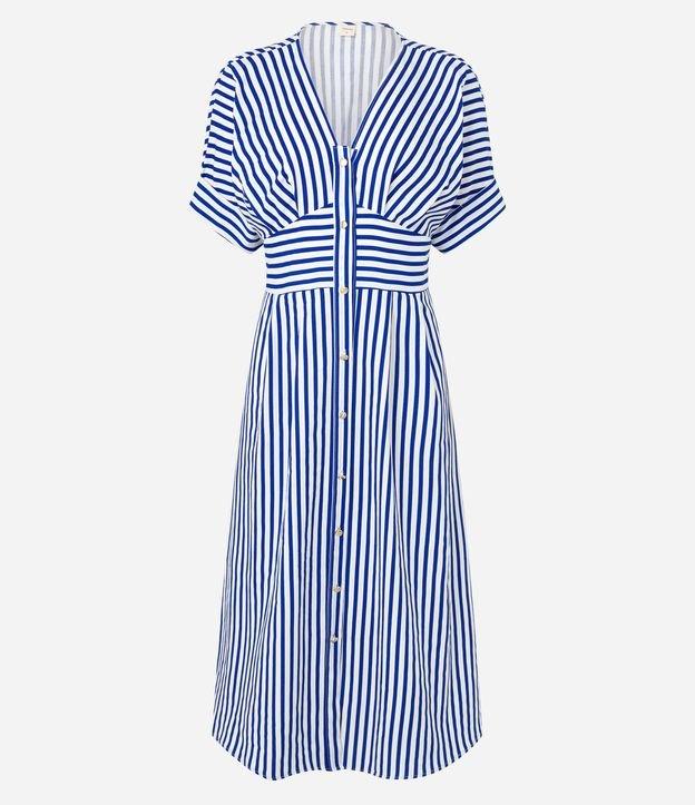 Vestido Midi Evasê em Tricoline com Pala na Cintura e Botões Dourados - 1