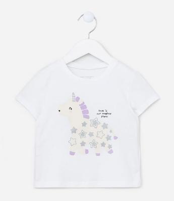 Blusa Infantil com Estampa Unicórnio com Glitter - Tam 1 a 5 Anos