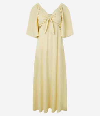 Vestido New Midi em Viscose com Manga Ampla com Amarração no Busto