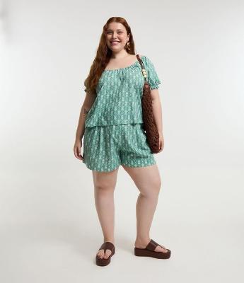 Blusa Viscolinho Manga Bufante e Estampa Curve & Plus Size