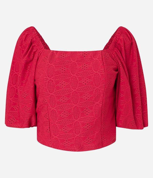 Blusa em Laise Manga Bufante com Babado na Barra - 1