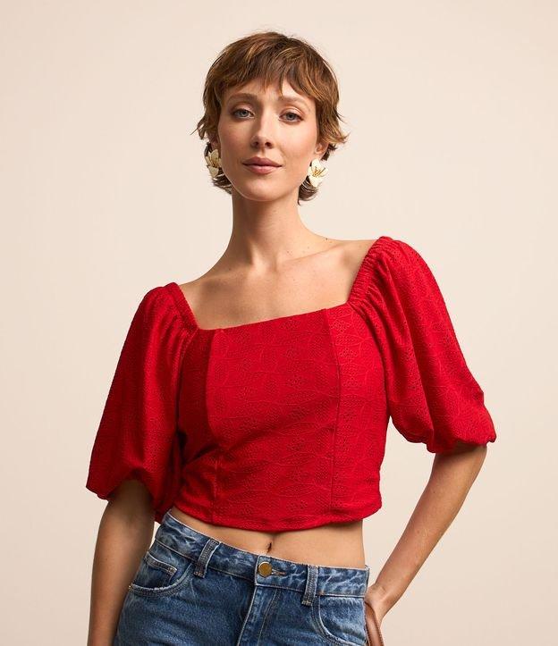 Blusa em Laise Manga Bufante com Babado na Barra - 3