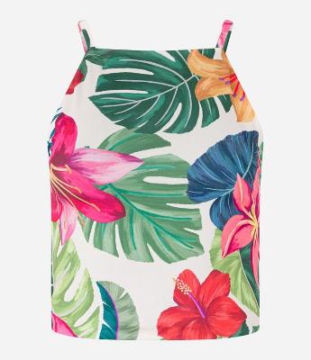 Blusa de Alça Cropped com Estampa Tropical