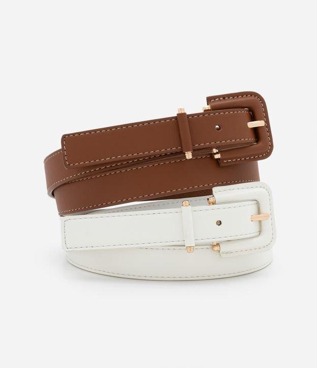 Kit 02 Cintos Finos com Fivela Quadrada Forrada - 1