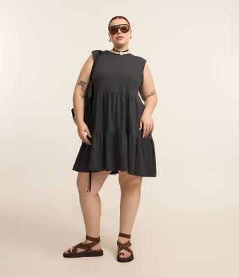 Vestido Muscle Tee em Algodão com Babados Curve & Plus Size