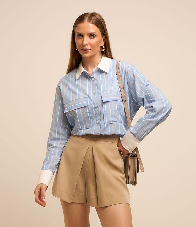 Camisa em Tricoline Listrado com Fio Tinto - 1