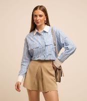 Camisa em Tricoline Listrado com Fio Tinto - 1