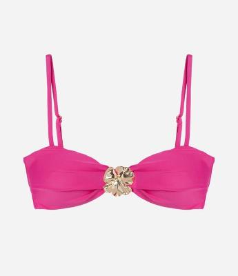 Biquíni Top Bandeau com Flor Metalizada