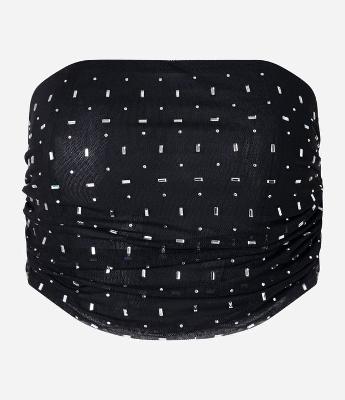 Blusa Cropped em Tule Metalizado com Brilhos Aplicados
